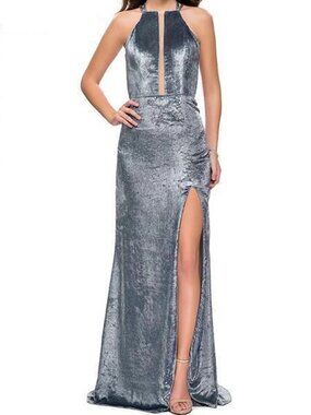 SALE NWT La Femme 25861SC Sheath Prom Dress Silver Size 6